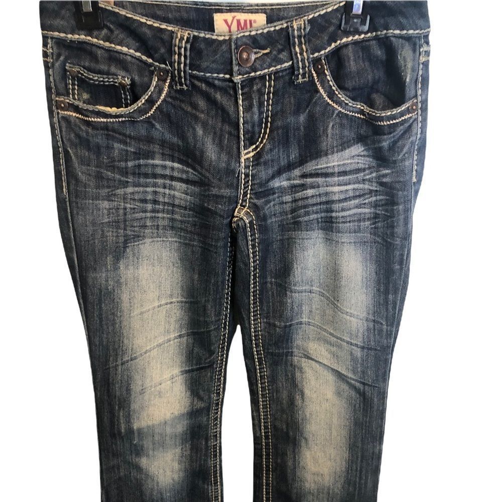 YMI Junior Girls Dark Wash and White Stitching‎  Straight Leg Jeans